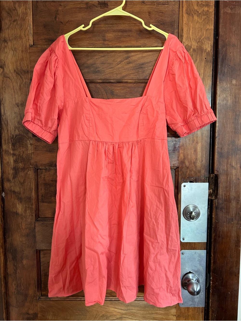 Coral Cotton Square-Neck Babydoll Dress